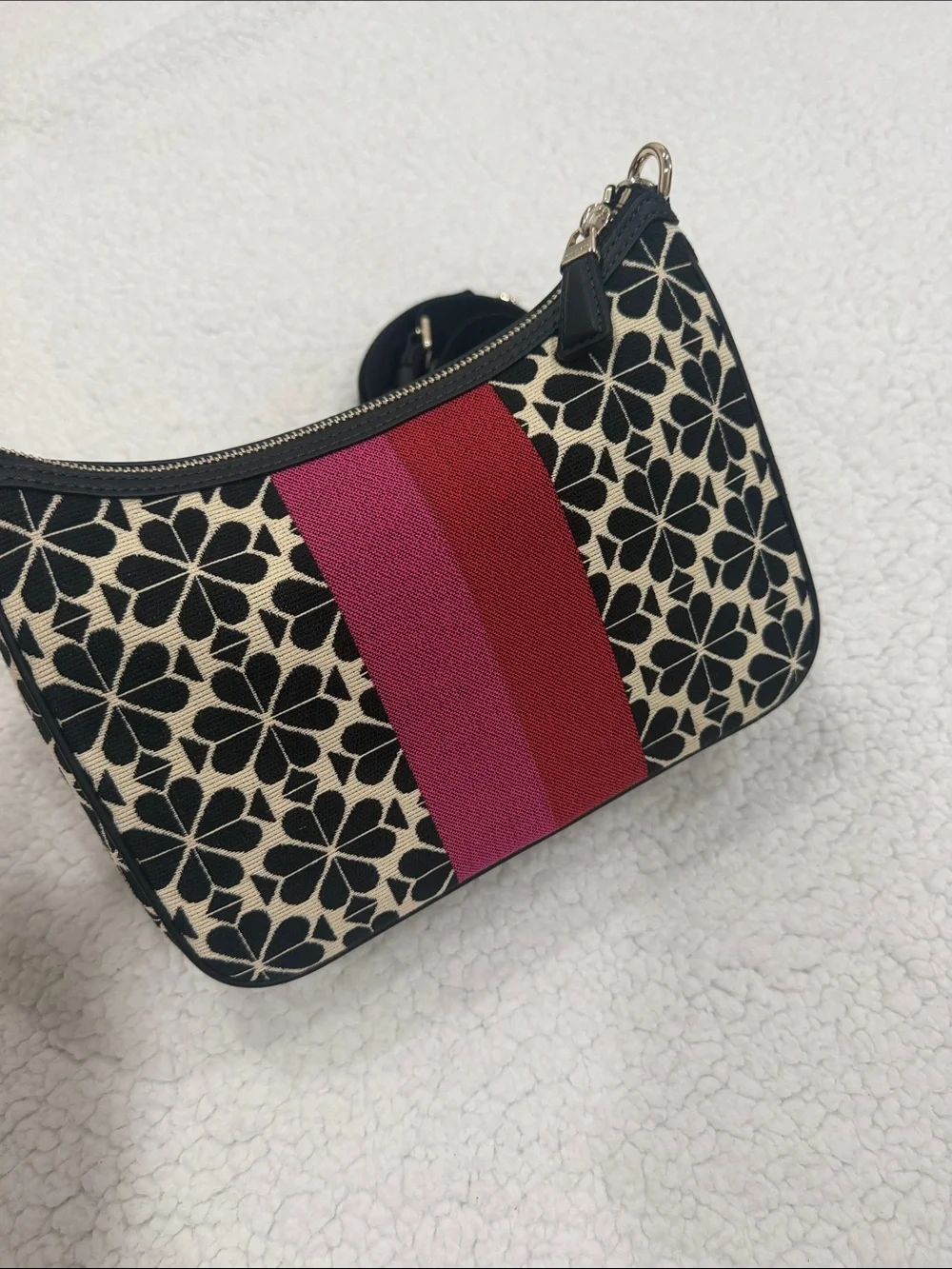 kate spade Minnie & Mickey Floral Stripe Crossbody Bag in Black/Cream/Red - Picture 4 of 7